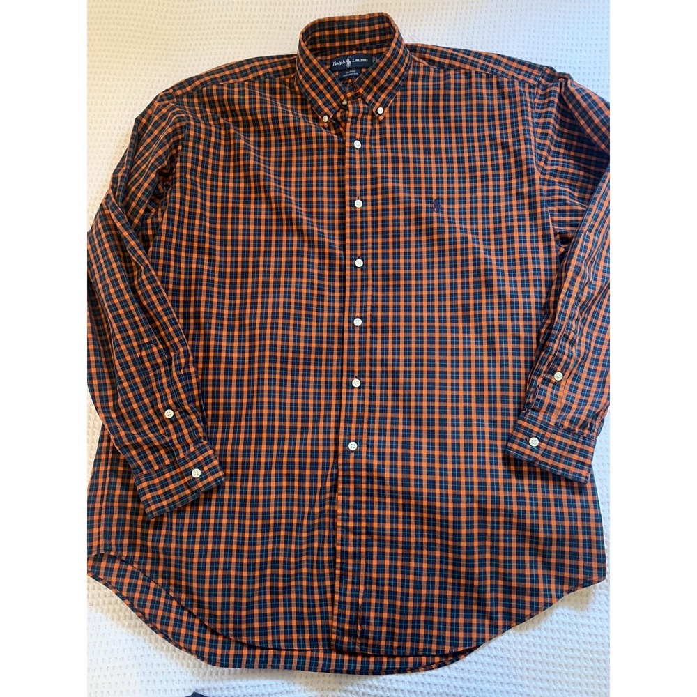 Ralph Lauren Polo Mens‎ Button Down Shirt Blake Large Orange Plaid